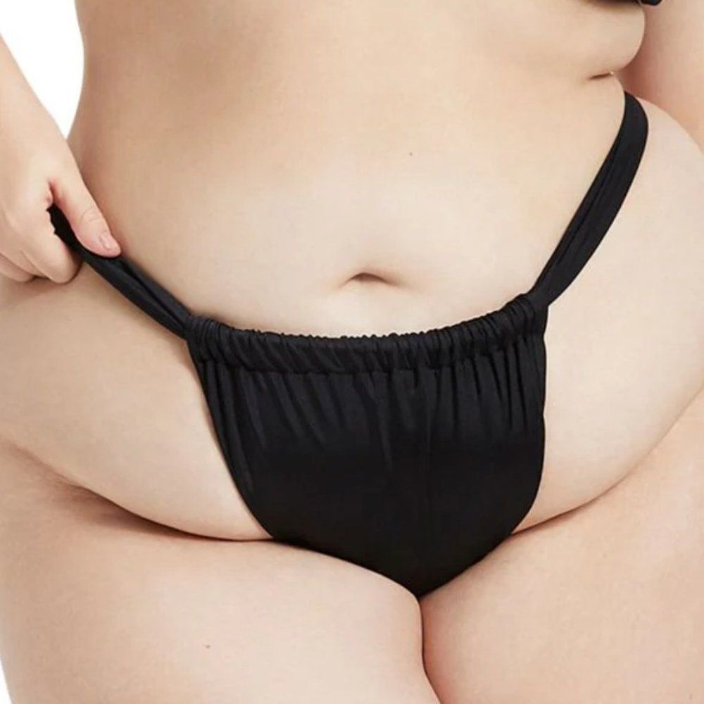 Good American Shine Ruched Bikini Bottom Black Shimmer Plus Size 4XL 7